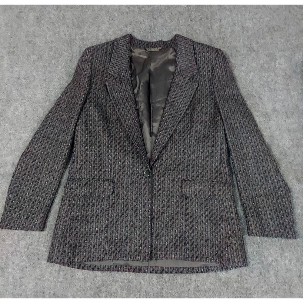 Vtg Elinor Hootstein Blazer Jacket Women 10 Gray Purple 2 Button Career Business